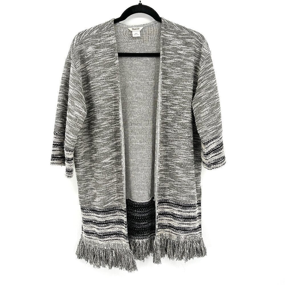 ARIAT Gray Black Metallic Bella Cardigan Sweater Boho Fringe Knit Size Small